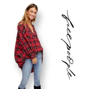 Free People Intimately Not Your Boyfriend's Oversized Tunic Red Plaid